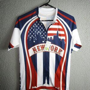 SPEG NEW YORK CITY CYCLING JERSEY RED WHITE BLUE EMPIRE MEDIUM NEW NWT POLYESTER